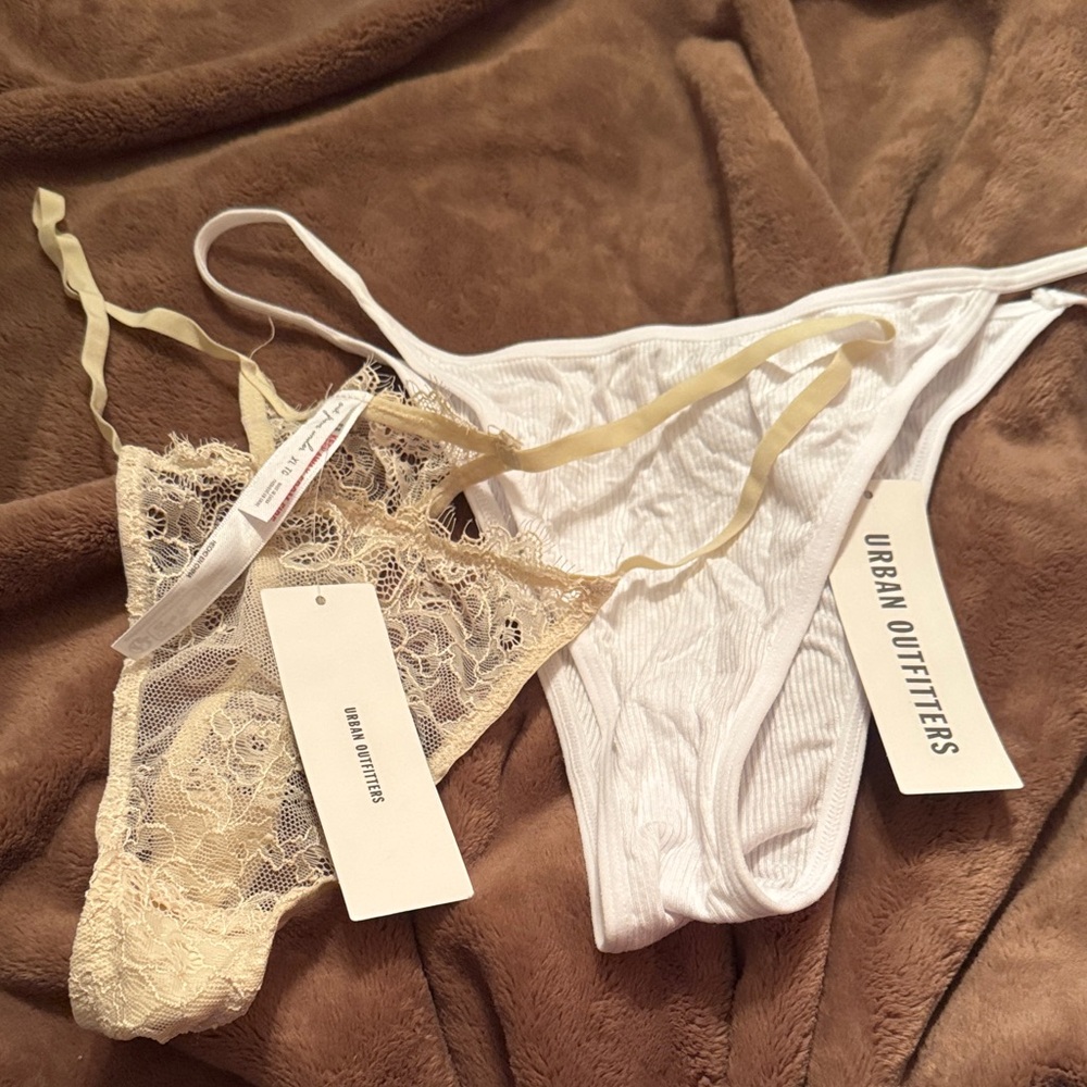 Urban Outfitters Cream Lace and White Ribbed Panties